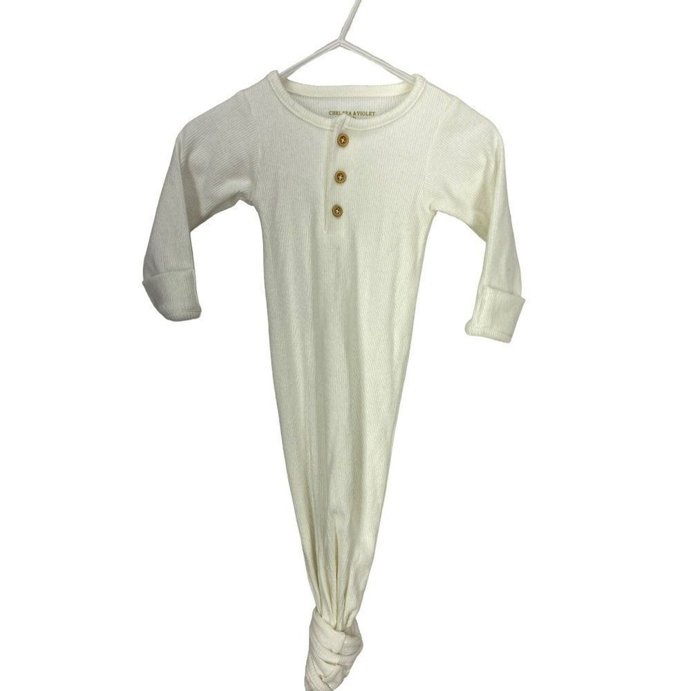 Chelsea & Violet Baby Ribbed Knotted Gown Cream Henley Sleeper 0-6M